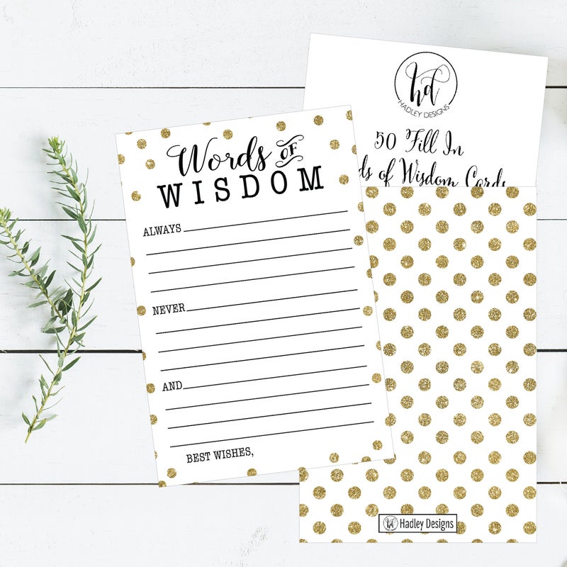 Hadley Designs 50 Gold Dot Words of Wisdom Advice Cards, Graduation Advice Cards, Marriage/Wedding Advice Cards, Guest Book Alternative, Bridal or Baby Shower Party Games, Boy or Girl Baby Prediction - Image 3
